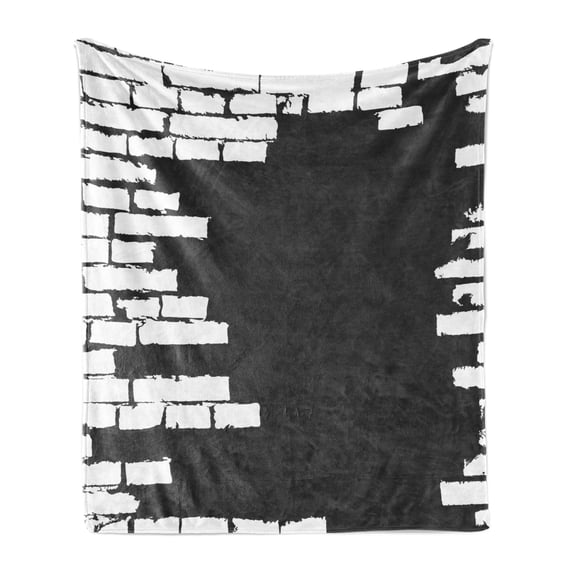 Urban Graffiti Soft Flannel Fleece Throw Blanket, Chalky Stencil Graffiti Design on Smutty Brick Wall Pattern, Cozy Plush for Indoor and Outdoor Use, 70" x 90", Charcoal Grey and White, by Ambesonne
