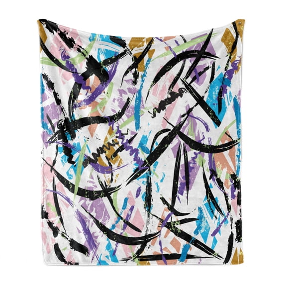 Urban Graffiti Soft Flannel Fleece Throw Blanket, Discontinuous Brush Strokes Color Splashes with Scratched Effect, Cozy Plush for Indoor and Outdoor Use, 50" x 60", Multicolor, by Ambesonne