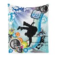 thumbnail image 1 of Urban Graffiti Soft Flannel Fleece Throw Blanket, Silhouette of Break Dance Performer Loudspeakers Concentric Stars Dots, Cozy Plush for Indoor and Outdoor Use, 50" x 70", Multicolor, by Ambesonne, 1 of 6