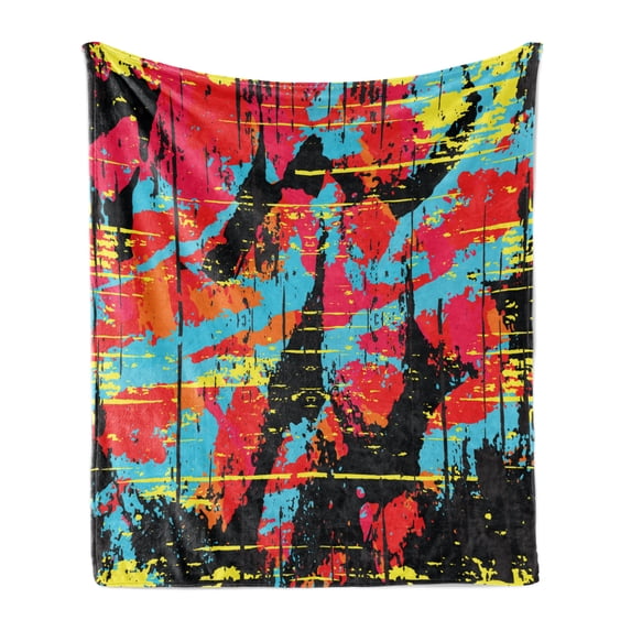 Urban Graffiti Soft Flannel Fleece Throw Blanket, Sketchy Graffiti Design with Grungy Dripping Paint Drops and Splashed Ink, Cozy Plush for Indoor and Outdoor Use, 50" x 70", Multicolor, by Ambesonne