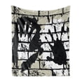 thumbnail image 1 of Urban Graffiti Soft Flannel Fleece Throw Blanket, Sprayed Stencil Design of Hand Marks on Chalky Wall Pattern, Cozy Plush for Indoor and Outdoor Use, 70" x 90", Eggshell Black and White, by Ambesonne, 1 of 5