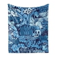 thumbnail image 1 of Urban Graffiti Soft Flannel Fleece Throw Blanket, Xenomorph Alien and Skull on Aquatic Shaded Street Art, Cozy Plush for Indoor and Outdoor Use, 70" x 90", Navy Blue and Pale Blue, by Ambesonne, 1 of 6
