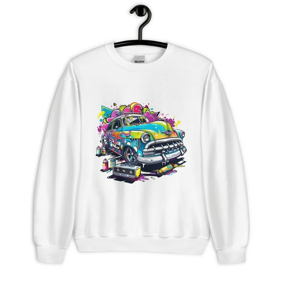 🎨 Urban Graffiti Style Unisex Sweatshirt – Bold, Colorful Streetwear Fashion (White, XL)