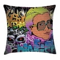 thumbnail image 1 of Urban Graffiti Throw Pillow Cushion Cover, Artistic Hip Hop Design Graffiti Wall Urban Art Background Man Head Detail, Decorative Square Accent Pillow Case, 20 X 20 Inches, Multicolor, by Ambesonne, 1 of 2