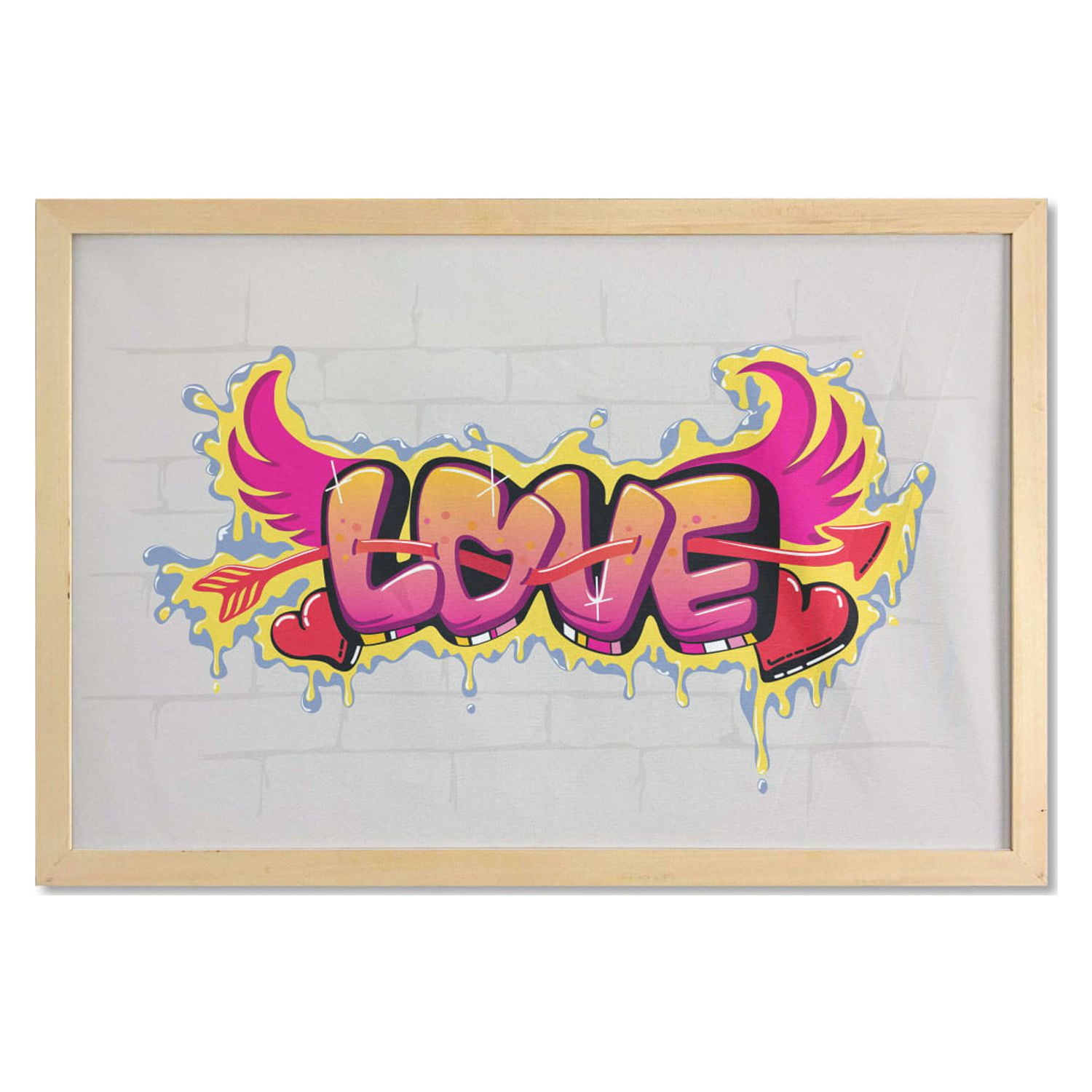 Urban Graffiti Wall Art with Frame, Arrow Pierced Love Word as Bubble  Letters with Wings on Drippy Painting, Printed Fabric Poster for Bathroom  Living Room Dorms, 35