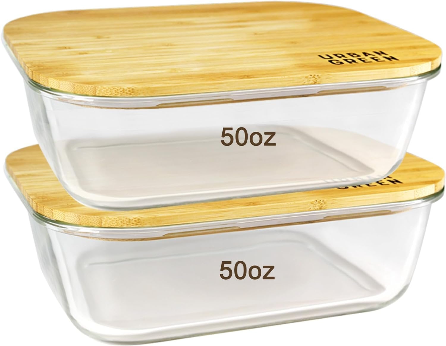 Rectangular Glass Food Containers with Bamboo Lids 2pk
