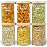 Urban Green Glass Food Storage Containers with Wood Lids. Glass Food Storage Canisters with Lids, 6 Pack of 26oz, Glass Jars with Airtight ids, Airtight Glass Jars with Lids, Glass Pantry Jars