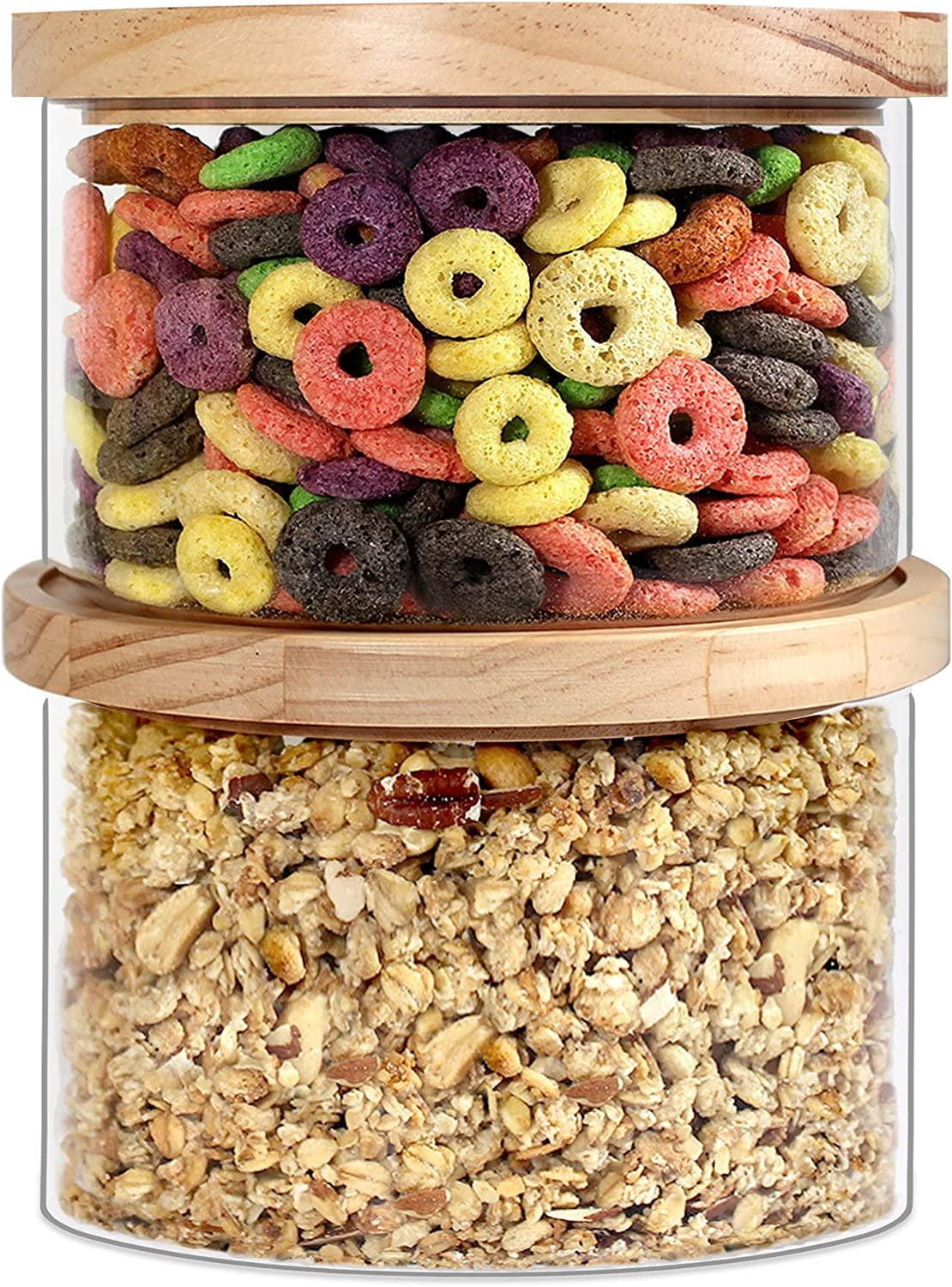 Urban Green Glass Food Storage Containers with Wood Lids, Glass Jars