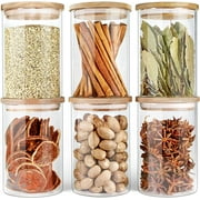 Urban Green Glass Jars with Airtight Lids, Airtight Glass Canisters with Wood Lids, Glass Storage Containers with Bamboo Lid, Food Storage Containers, Glass Canister Sets 6 Pack of 27oz