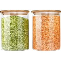 Urban Green Glass Jars with Airtight Lids, Airtight Glass Canisters set, Large Glass Storage Containers with Wood Lids, 2 Pack of 100oz Glass Food Storage Containers, Flour Containers