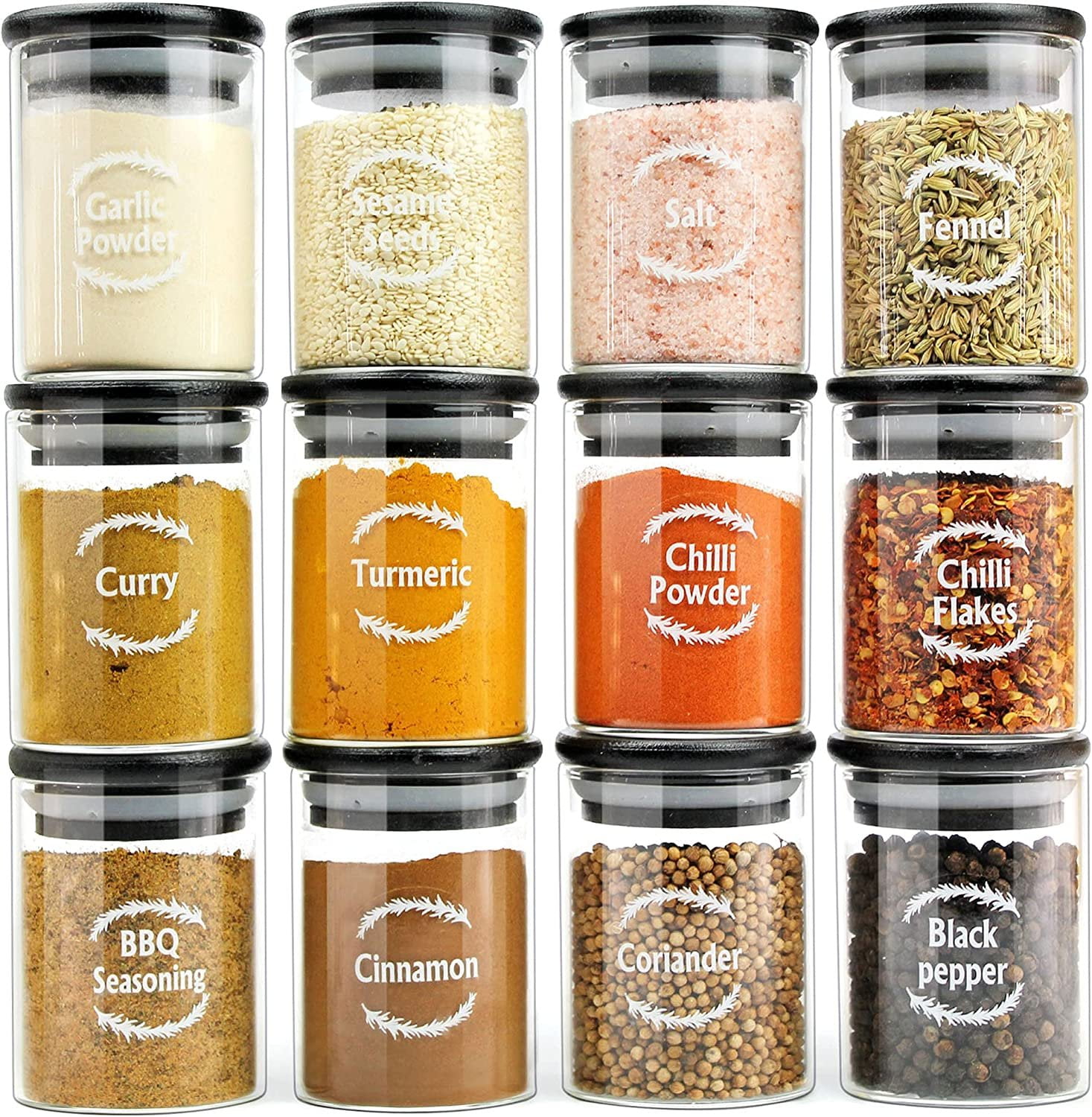 Urban Green Glass Jars with Black Lids, Glass Food Storage Canisters