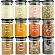 Urban Green Glass Jars with Black Lids, Glass Food Storage Canisters with airtight lids, Glass Spice Containers with Bamboo Lids, Glass Spice Jars, Glass Herb Jars, Spice Jars 12 Sets of 6oz