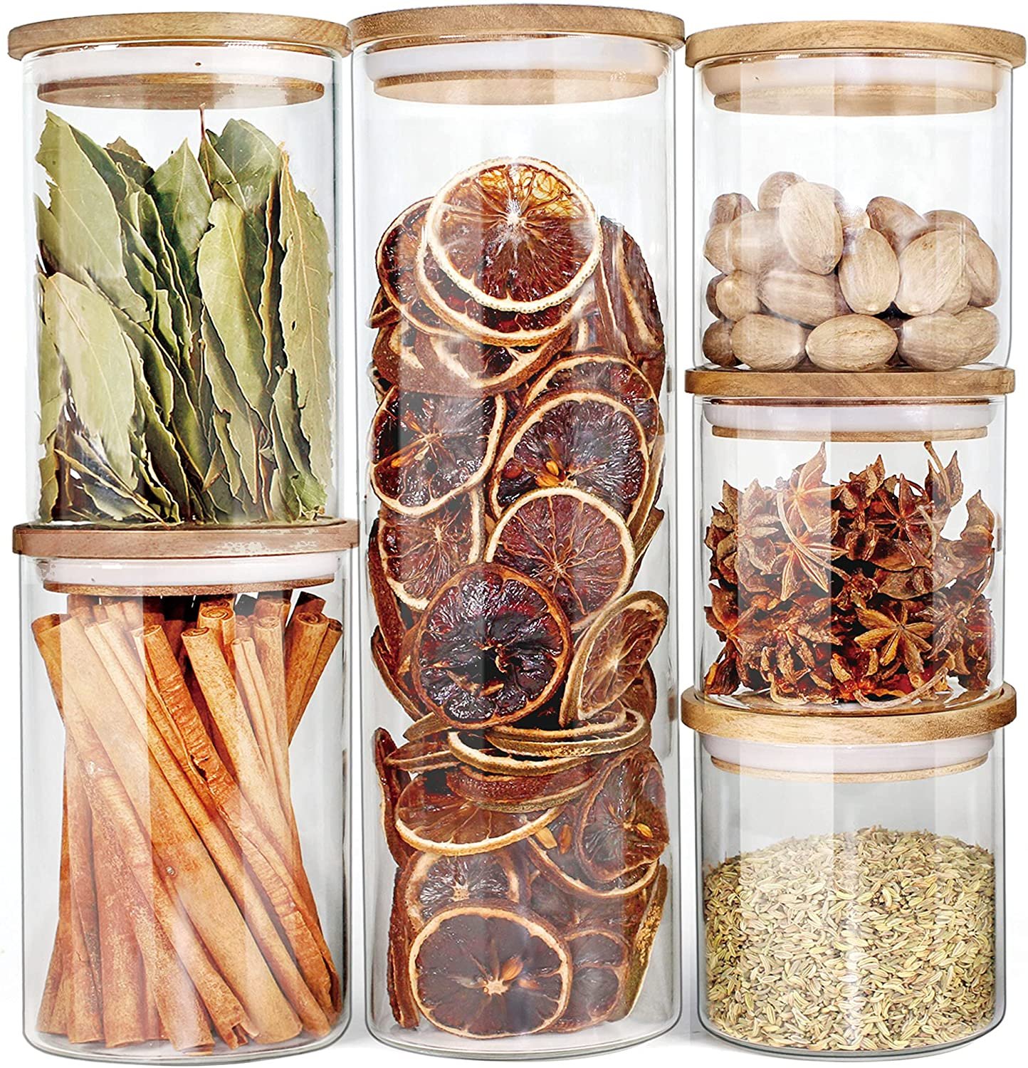 Urban Green Glass Food Storage Containers with Wood Lids, Glass Jars with thick solid wood Lids