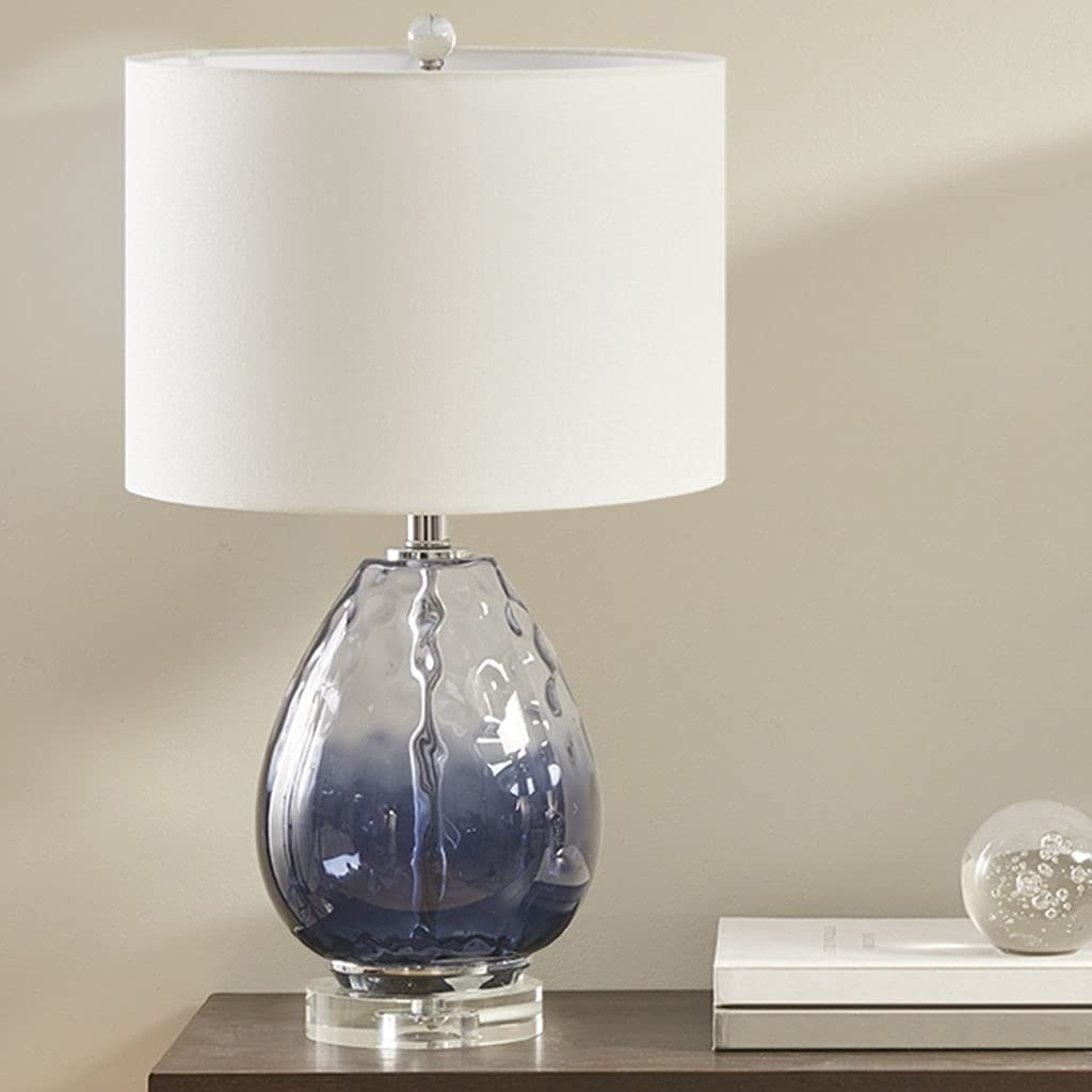 Borel 24.25" Dark Blue Ombre Glass Table Lamp with Drum Shade