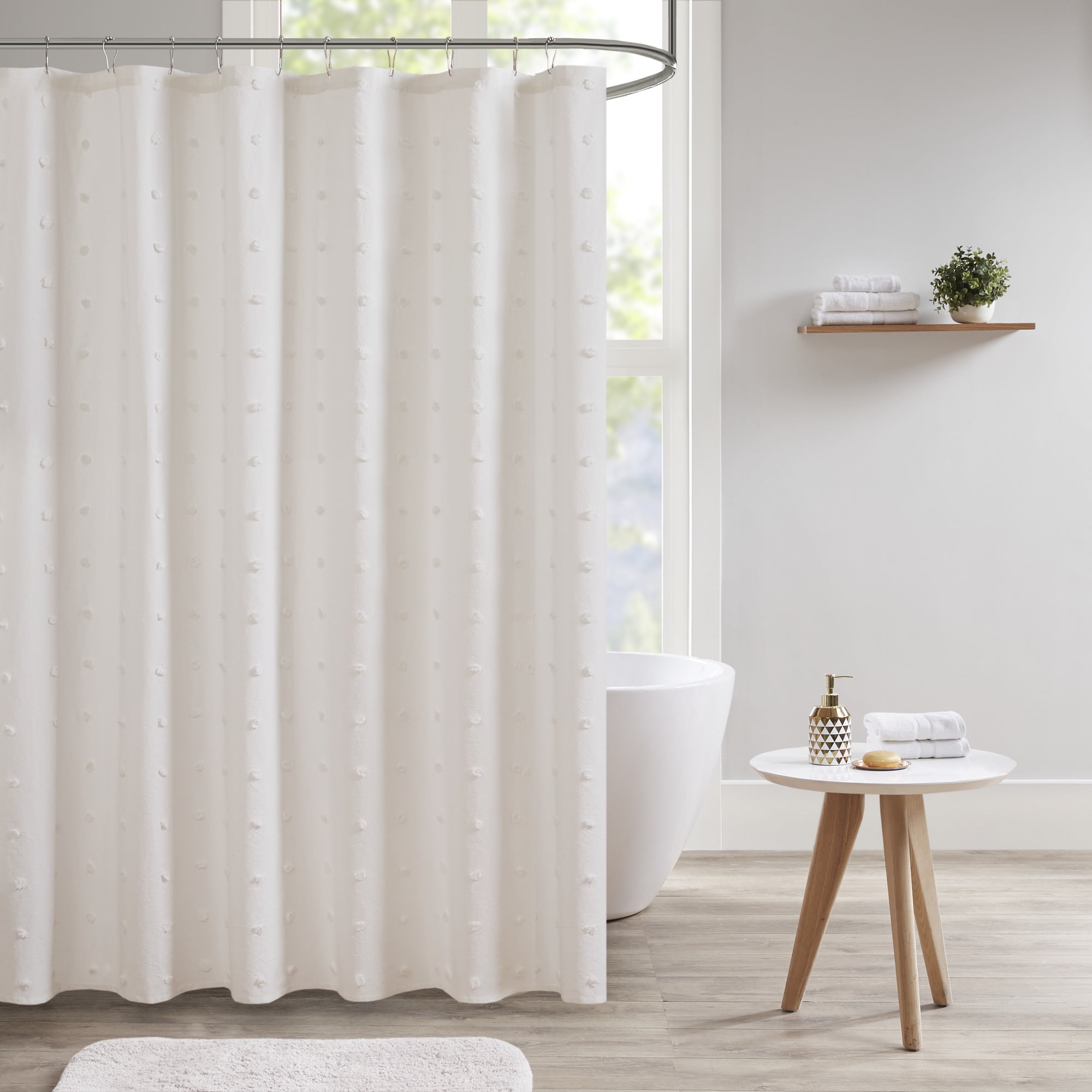 Ivory Cotton Jacquard Pom Pom Shower Curtain