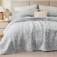 thumbnail image 1 of Intelligent Design Full/Queen Shaggy Faux Comforter Set, Long Fur Wave Spring Comforter Bedding Set, 3-Piece Warm Bed Set with Pillow Sham, Black/White, 1 of 9