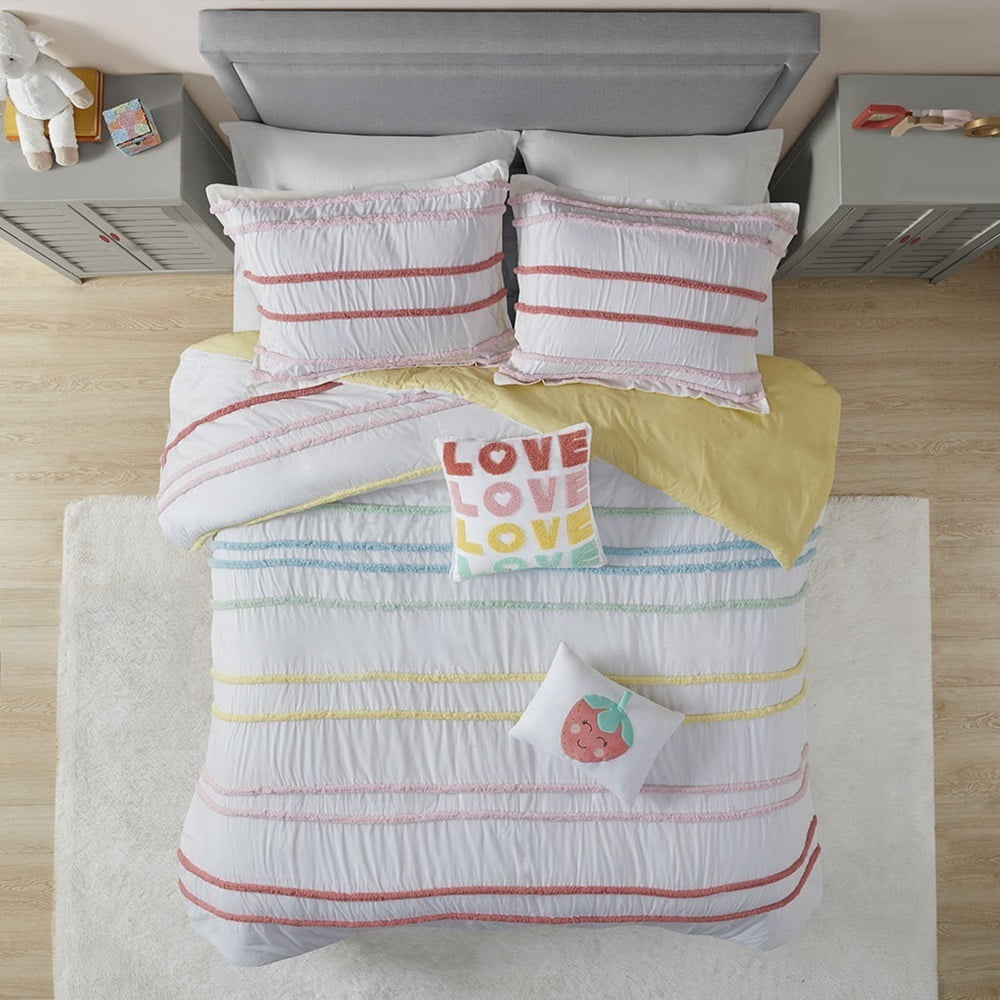 Twin Pink Cotton Chenille Trim Kids Duvet Cover Set
