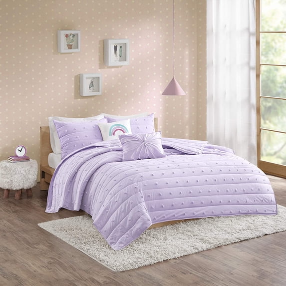 Urban Habitat Kids Callie Cotton Jacquard Pom Coverlet Set, Twin, Lavender