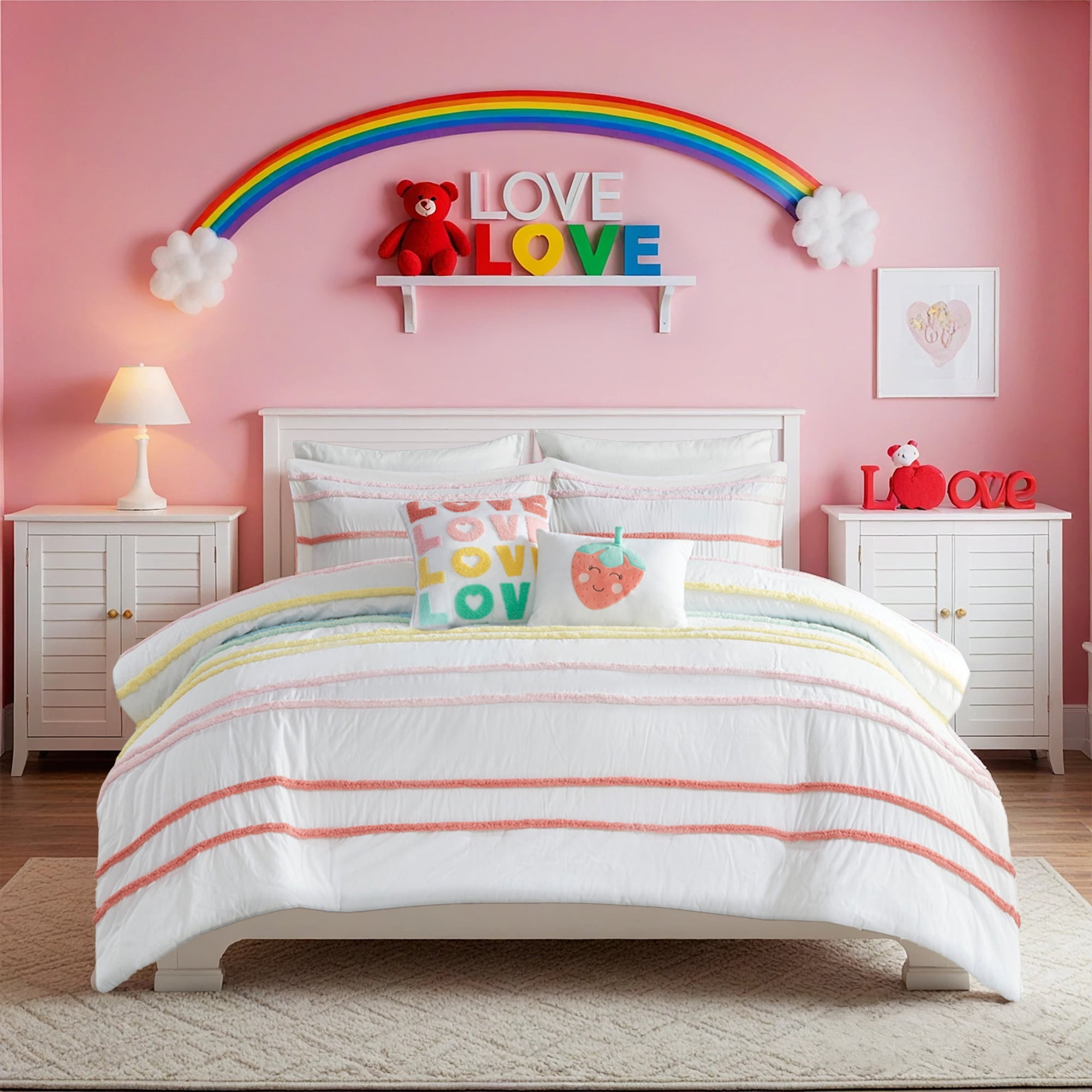Full Pink Cotton Down Alternative Reversible Comforter Set