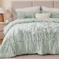 thumbnail image 1 of Intelligent Design King/Cal King Shaggy Faux Comforter Set, Long Fur Wave Spring Comforter Bedding Set, 3-Piece Warm Bed Set with Pillow Sham, Green/White, 1 of 8