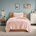 thumbnail image 1 of Intelligent Design Twin/Twin XL Shaggy Faux Comforter Set, Long Fur Wave Spring Comforter Bedding Set, 2-Piece Warm Bed Set with Pillow Sham, Blush, 1 of 8