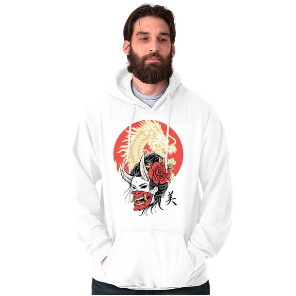 Urban Hannya Oni Devil Mask Geisha Unisex Plus Fleece Graphic Hoodie Brisco Brands 3X