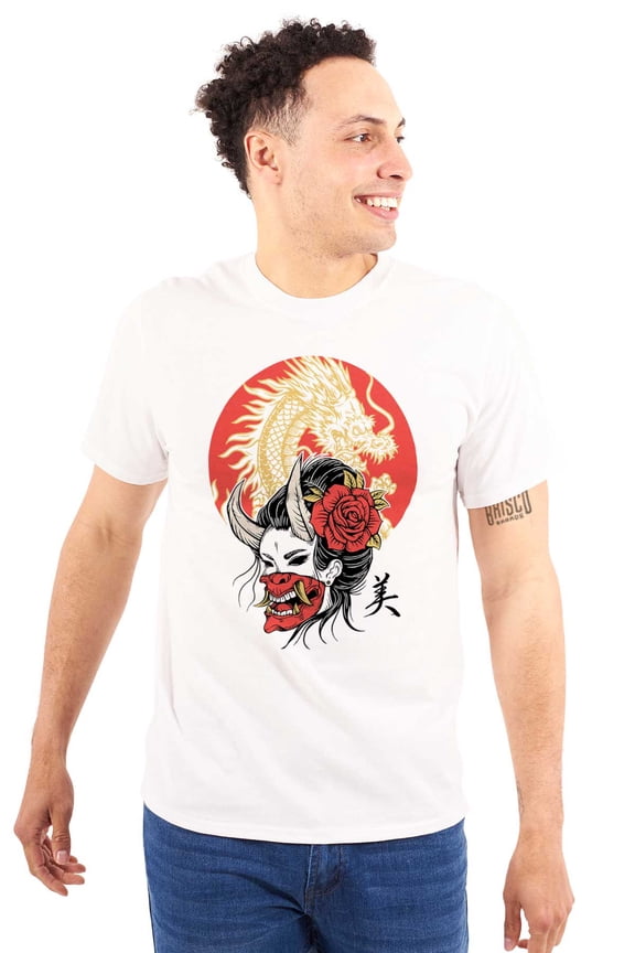 Urban Hannya Oni Devil Mask Geisha Plus Size Crewneck Graphic Tee Shirt Brisco Brands 5X