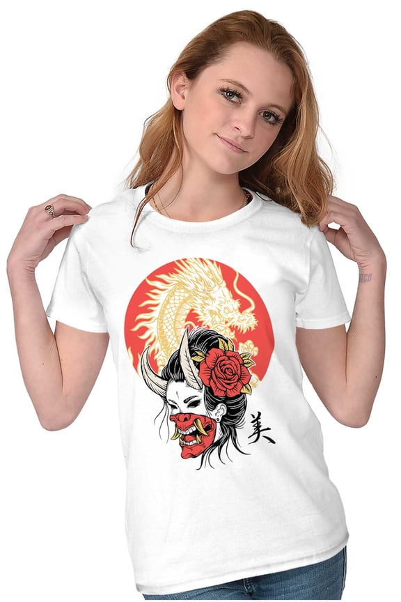 Urban Hannya Oni Devil Mask Geisha Womens Slim Fit Graphic Tee Brisco Brands L