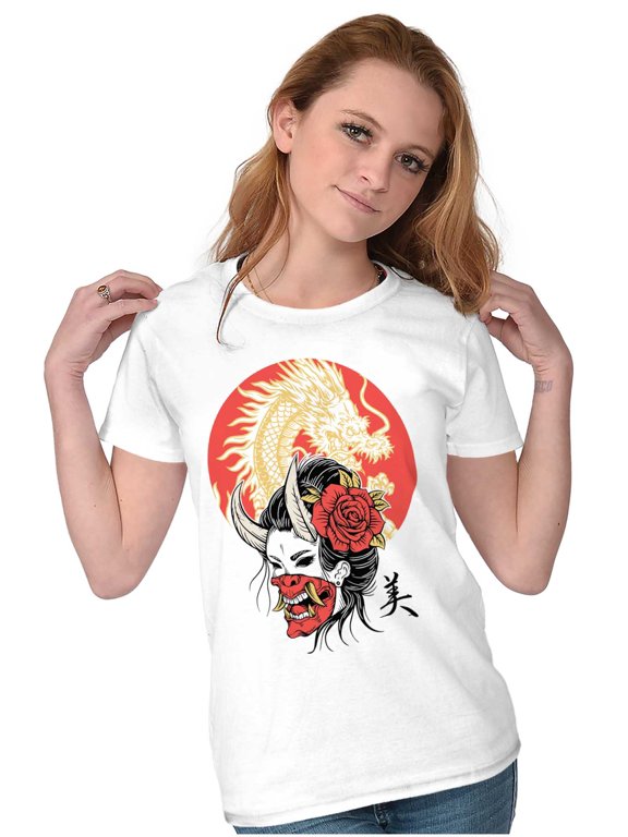 Urban Hannya Oni Devil Mask Geisha Womens Slim Fit Graphic Tee Brisco Brands X