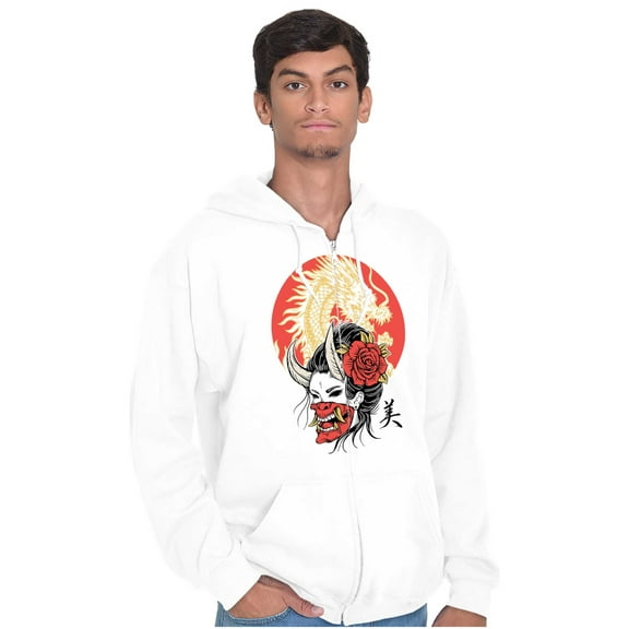 Urban Hannya Oni Devil Mask Geisha Unisex Fleece Graphic Zip Up Hoodie Brisco Brands 4X