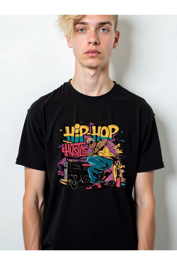 Urban Hip-Hop Hustle Tee Men's Crew neck T-shirts black graphic tees casual Comfortable loose T-shirt Classic Unisex Shirt Graphic tshirts