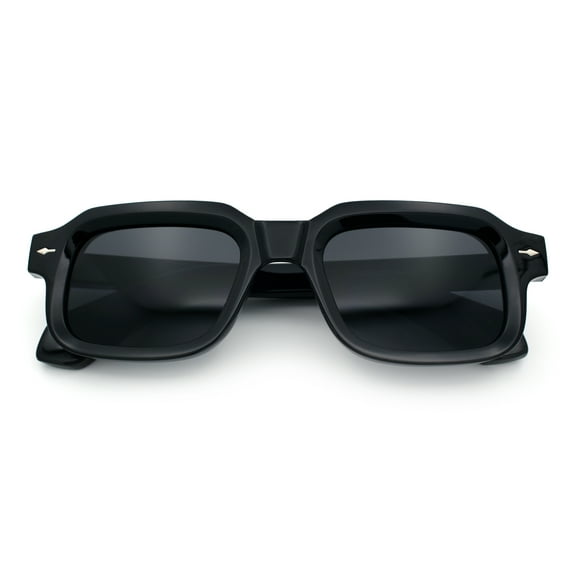 Urban Hipster Narrow Rectangle Horn Rim Plastic Retro Sunglasses All Black