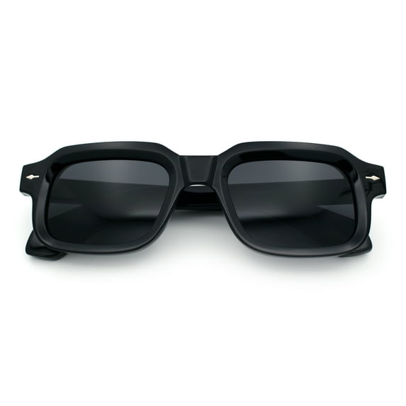 Urban Hipster Narrow Rectangle Horn Rim Plastic Retro Sunglasses All Black