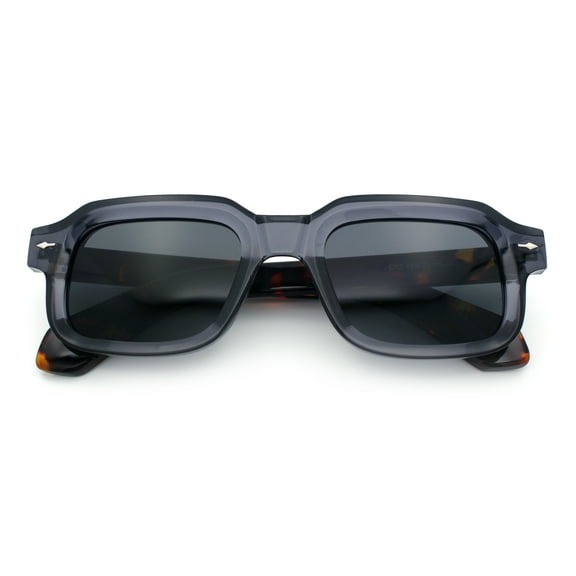 Urban Hipster Narrow Rectangle Horn Rim Plastic Retro Sunglasses Slate Tortoise - Black