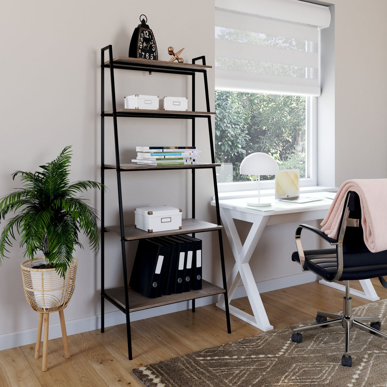 Urban Industrial 5Shelf Ladder Bookcase, Grey Wash