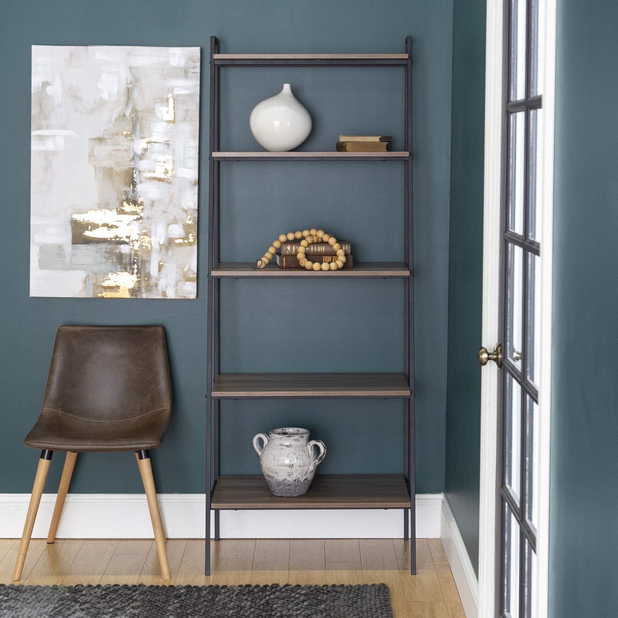 Urban Industrial 5-Shelf Ladder Bookcase, Mocha