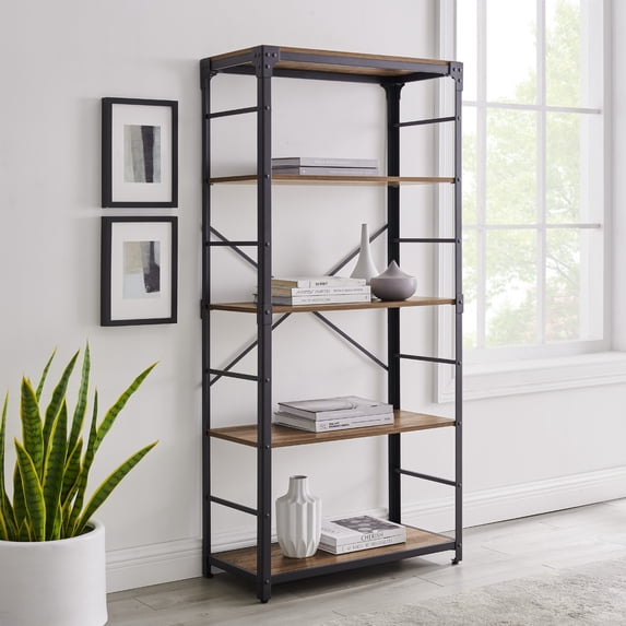 Urban Industrial Angle Iron 4-Shelf Bookcase, Reclaimed Barnwood