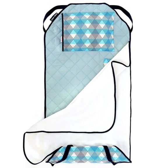 Urban Infant Tot Cot Kids Nap Mat - Toddler Preschool Daycare Modern All-in-One Bedding - Washable Blanket and Pillow – Boys and Girls - Elastic Straps - 52 x 22 Inches - Seattle