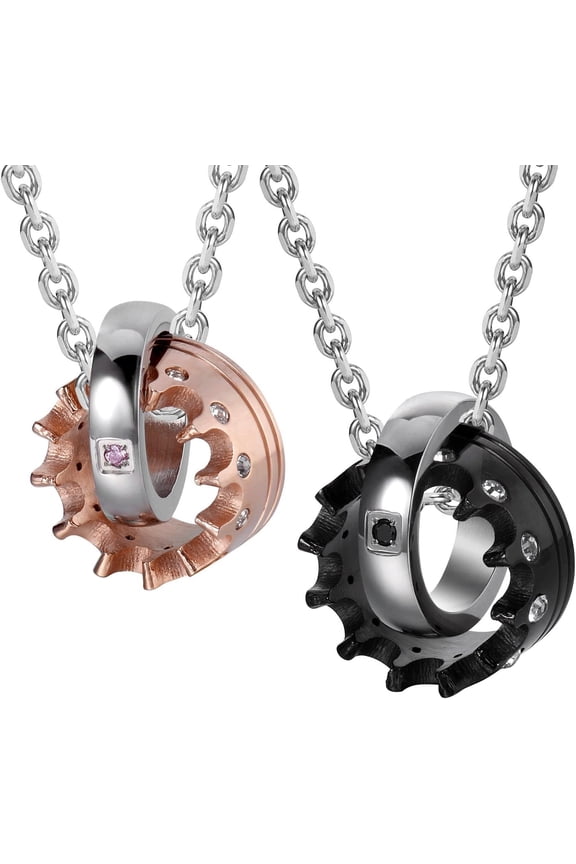 Urban Jewelry His & Hers Couples Engraved Double Ring Pendant Necklace