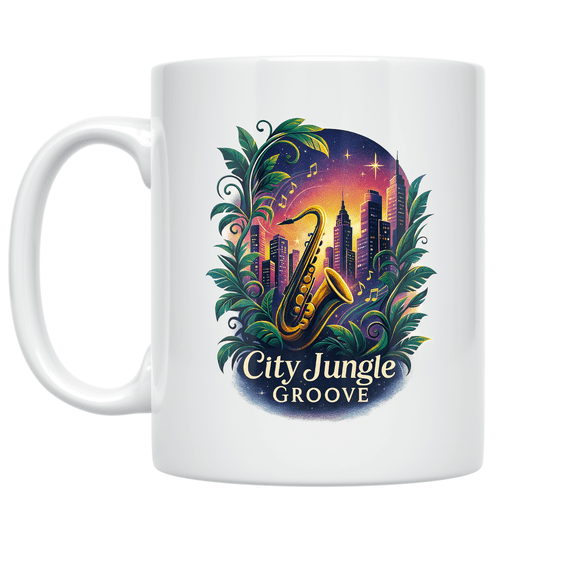 Urban Jungle Jazz Design - Music Lover - 11 oz Ceramic Coffee Mug