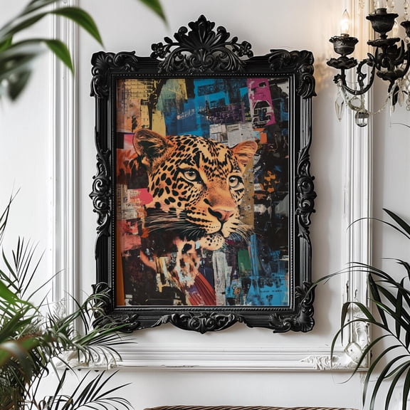 Urban Jungle Leopard Collage Print Y2K Nyc Grunge Wall Art, Unframed Paper Print