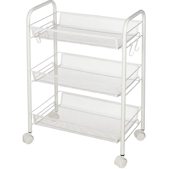 Urban Lifestyle 3 Tier Mesh All Purpose Utility Rolling Storage Cart, White