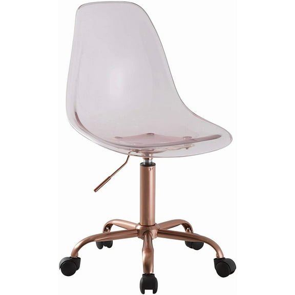 Urban Lifestyle Chic Acrylic Rolling Office Desk Chair Ergonomic Swivel Transparent Wheeled Modern Home Workspace Furniture Desk Seating 21 x 20 x34 Inch Pink with Rose Gold