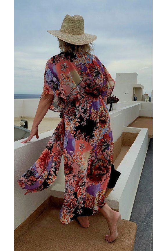Urban Lux Resort Maxi Length Printed Georgette Caftan Cover Up