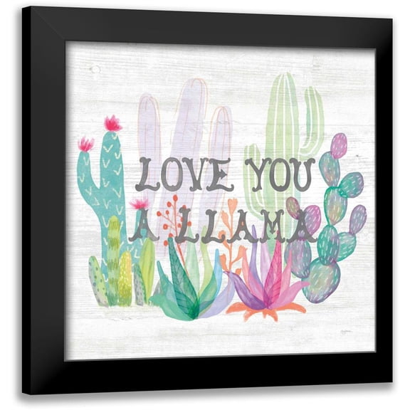 Urban, Mary 12x12 Black Modern Framed Museum Art Print Titled - Lovely Llamas Cactus Love