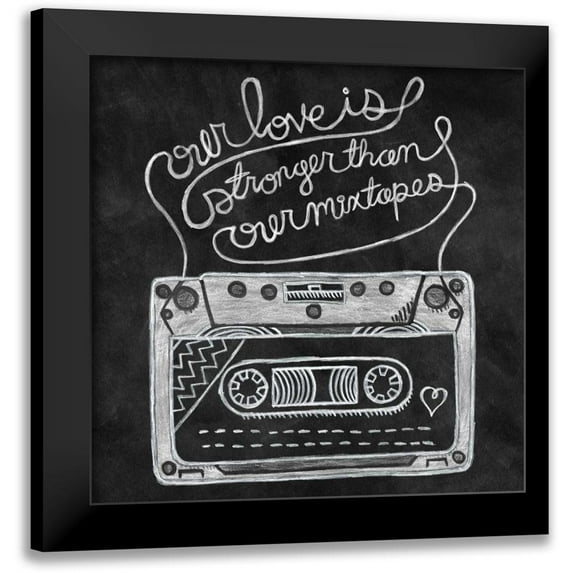 Urban, Mary 12x12 Black Modern Framed Museum Art Print Titled - Retro Cassette Chalk