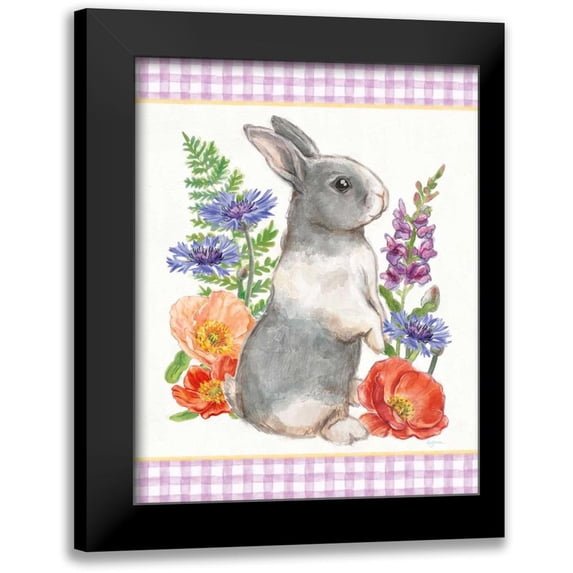 Urban, Mary 12x14 Black Modern Framed Museum Art Print Titled - Sunny Bunny IV Checker Border