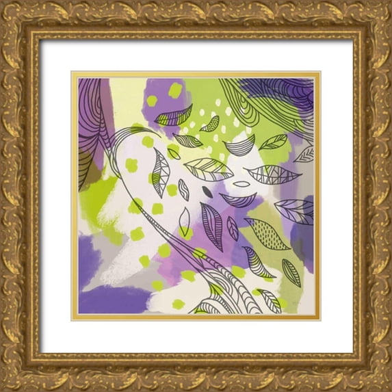 Urban, Mary 15x15 Gold Ornate Wood Framed with Double Matting Museum Art Print Titled - Bright Life II Purple Yellow Line Crop