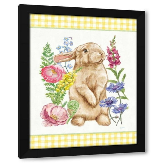 Mary Urban 15x18 Black Modern Wood Framed Wall Art Titled - Sunny Bunny III Checker Border