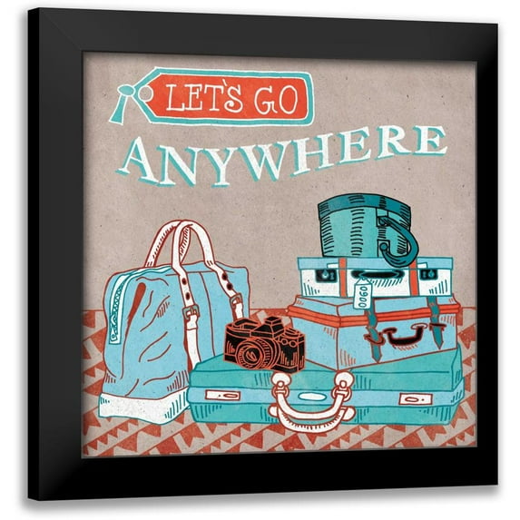 Urban, Mary 20x20 Black Modern Framed Museum Art Print Titled - Adventure Love Suitcase
